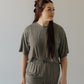 Women's Boxy Tee Lounge Set | Green Flowers