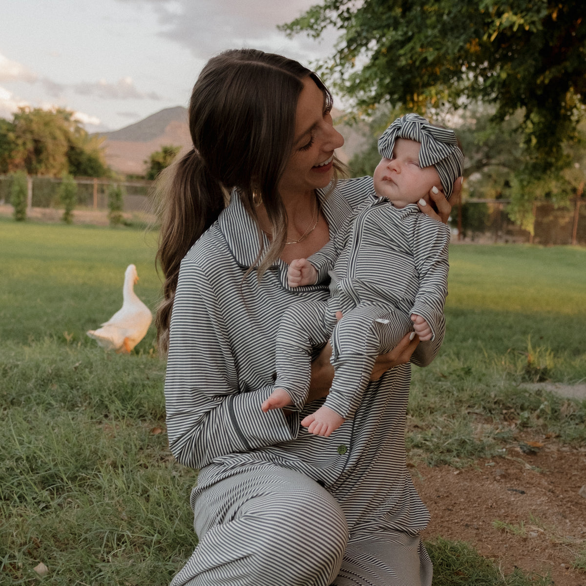 Bamboo Zip Pajamas | Forest Stripe Ribbed